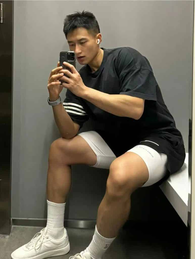 黑皮魅力炸裂的体育生健身房帅哥