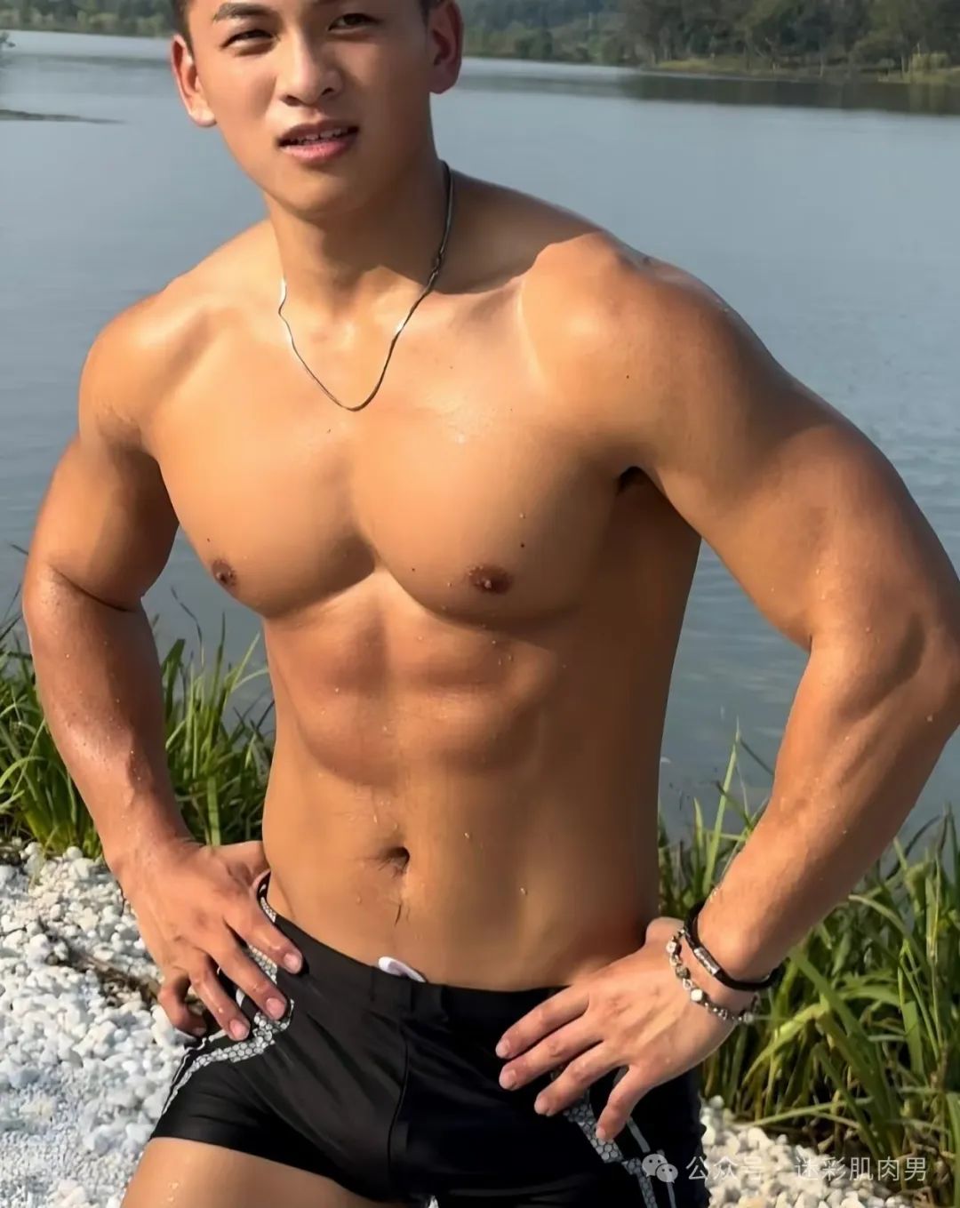 穿泳裤湿透皮划艇运动男 IG 新照黝黑大长腿，耐力强！