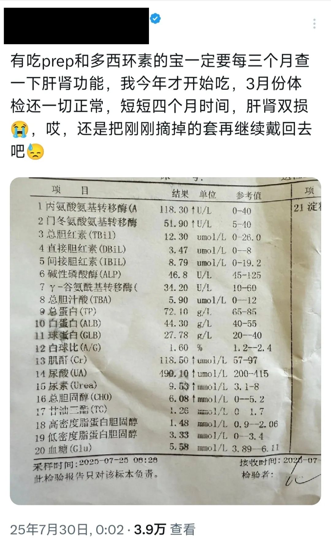 基友自曝服用 PrEP+ 多西环素造成肝肾损伤? 基友自曝服用 PrEP+ 多西环素造成肝肾损伤?