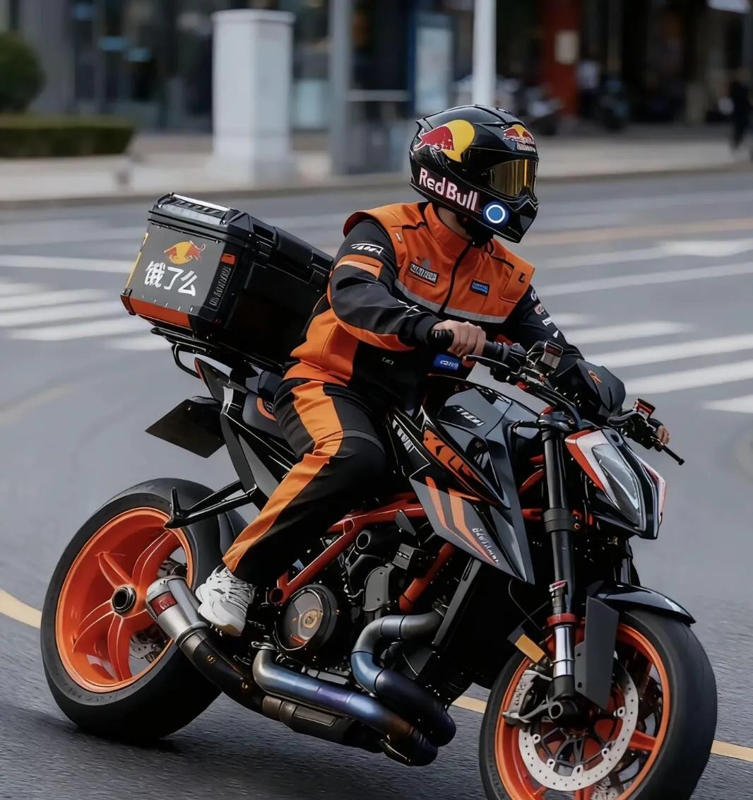 闪购骑手制服抵挡不住大胸肌，行走的潮流单品